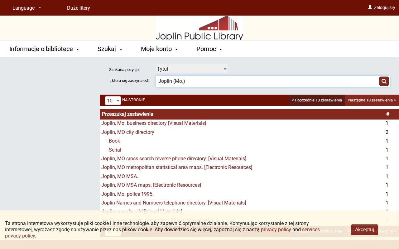Joplin city directory catalog search at the public library