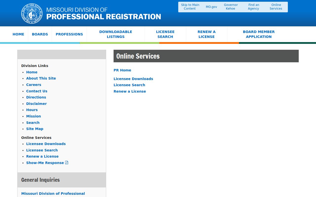 Joplin residents directory Missouri professional license search entry