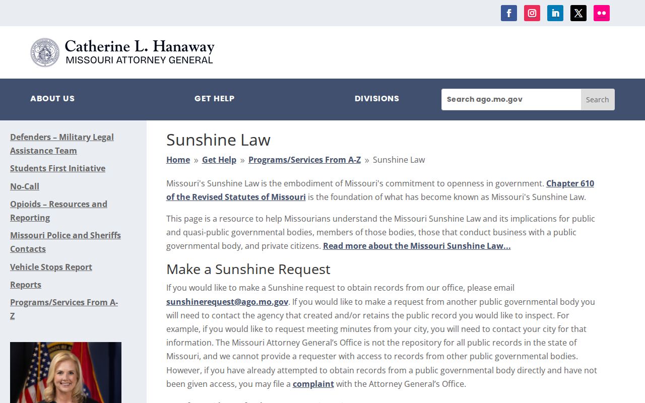 Joplin residents directory Missouri Sunshine Law request guidance