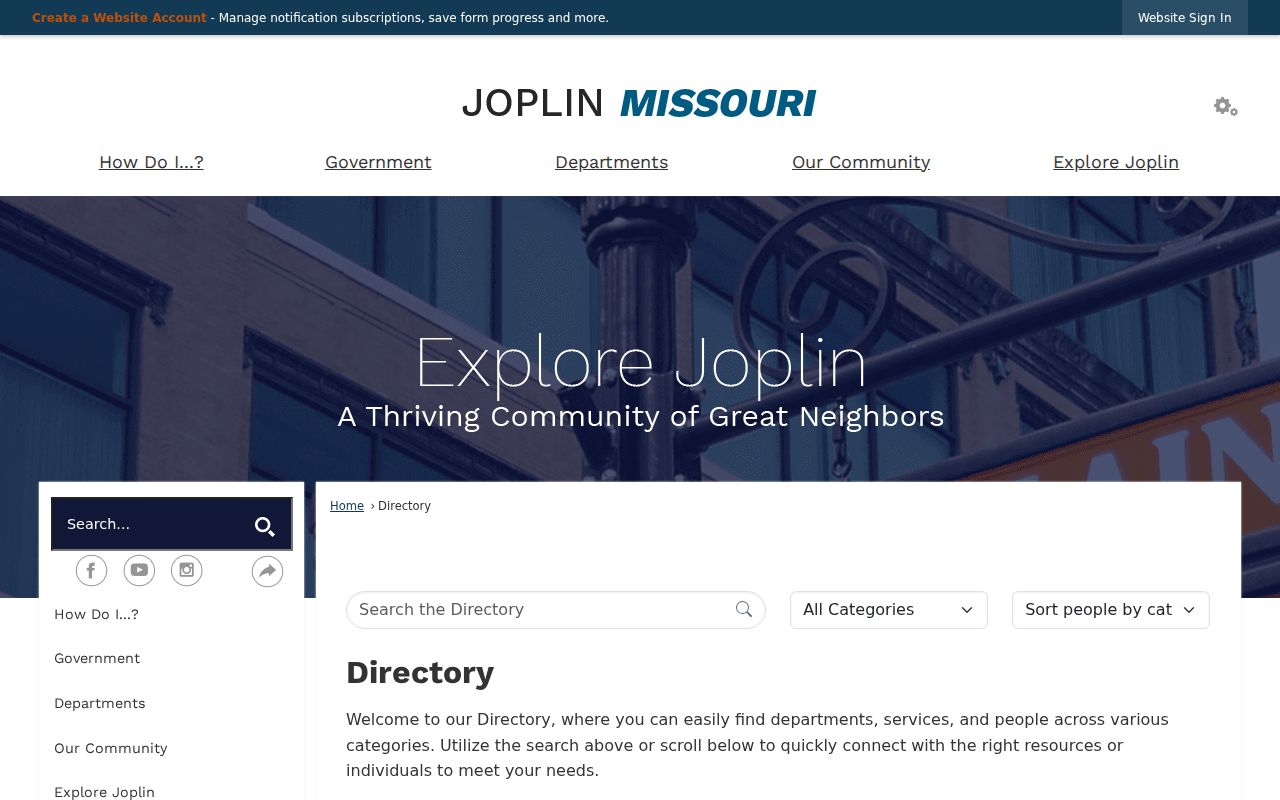Joplin neighbors reference through the city municipal department directory