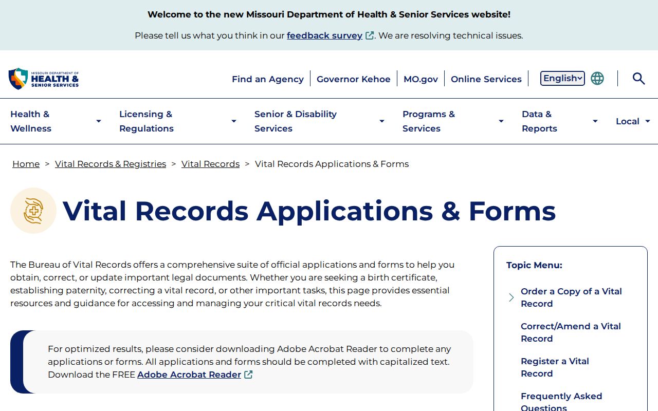 Joplin resident lookup access through Missouri vital-record applications and forms
