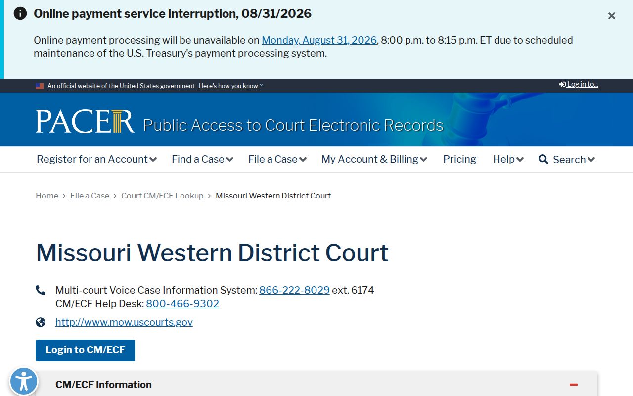 Joplin resident lookup route through the Western District of Missouri PACER page