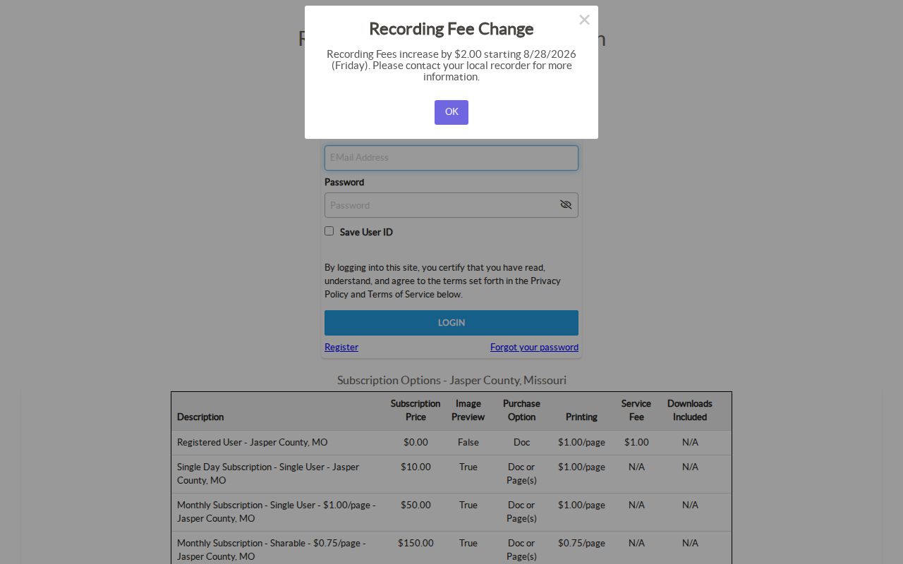 Joplin street directory Jasper iCounty recorder index access